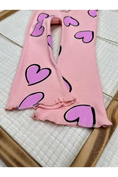 Love Kalp Baskılı Alt Üst Kız Çocuk İkili Takım - SOMON