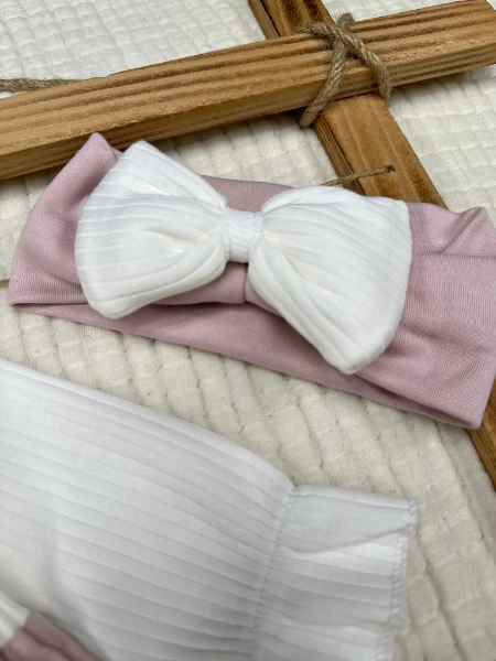 Prenses Yazılı Bandanalı %100 Pamuk Kız Bebek Tulum - PUDRA