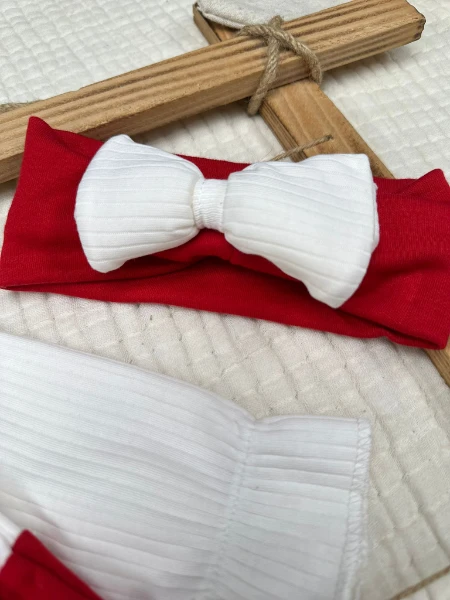 Prenses Yazılı Bandanalı %100 Pamuk Kız Bebek Tulum - KIRMIZI