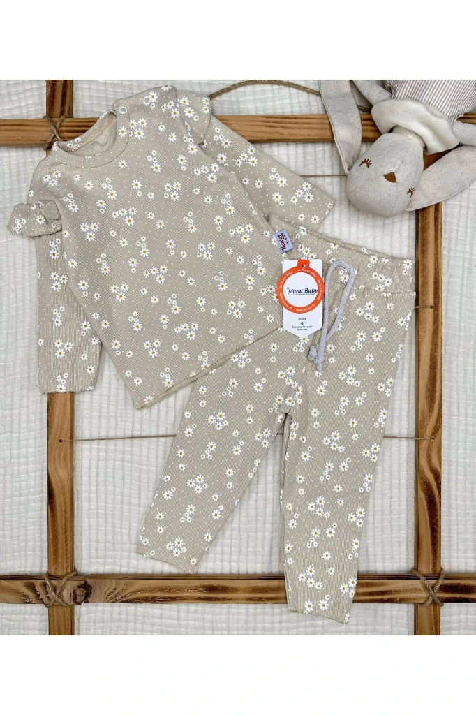 Minik Papatya Baskılı Alt Üst Kız Bebek İkili Takım - BEJ