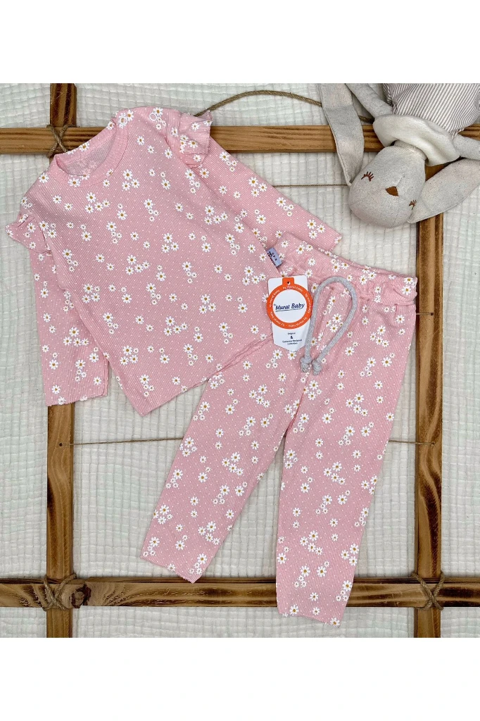 Minik Papatya Baskılı Alt Üst Kız Bebek İkili Takım - PEMBE