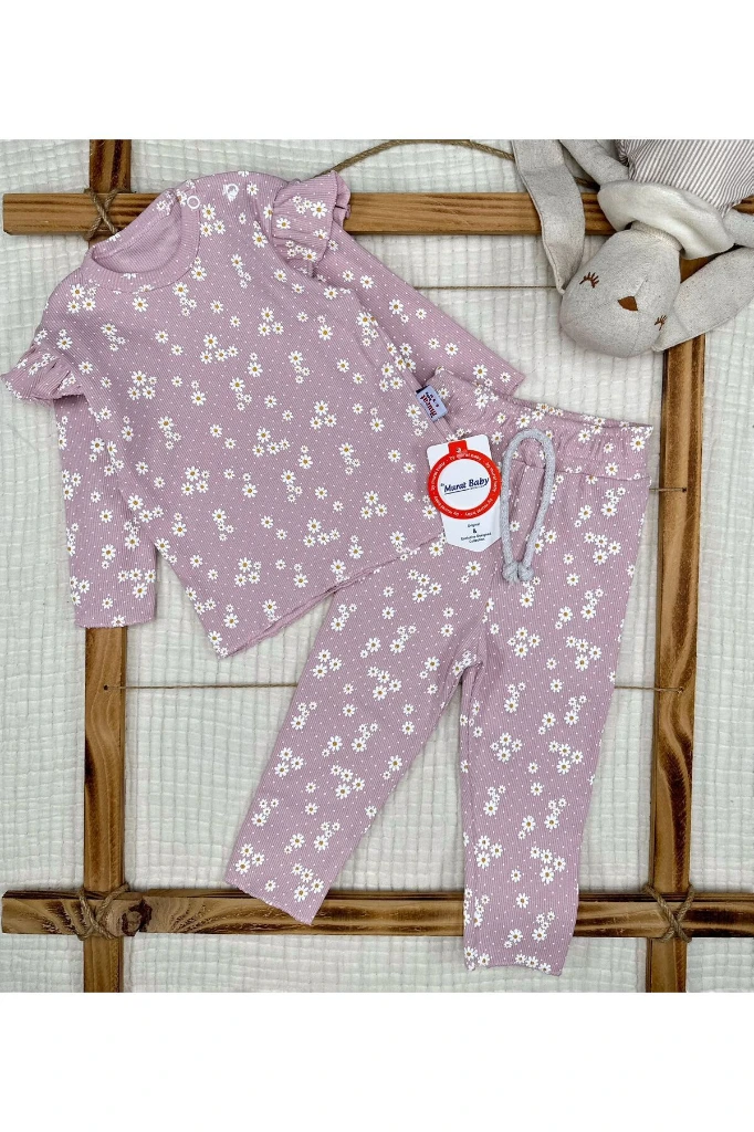 Minik Papatya Baskılı Alt Üst Kız Bebek İkili Takım - GÜL KURUSU