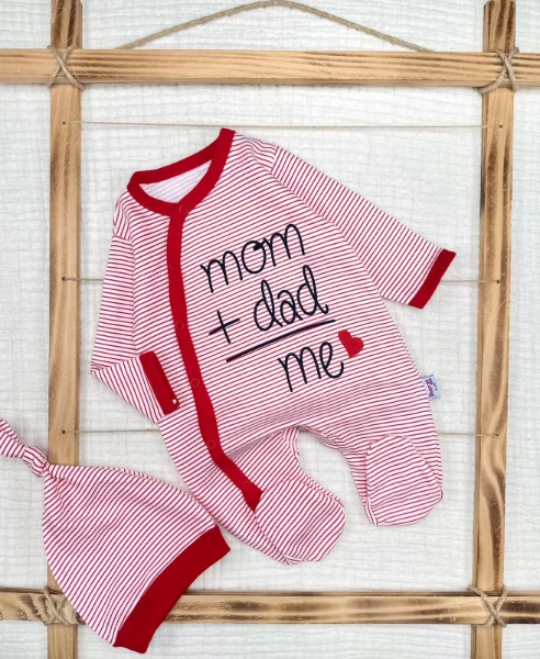 Dad+Mom=Me Baskılı Şapkalı 2'li Set Tulum - KIRMIZI