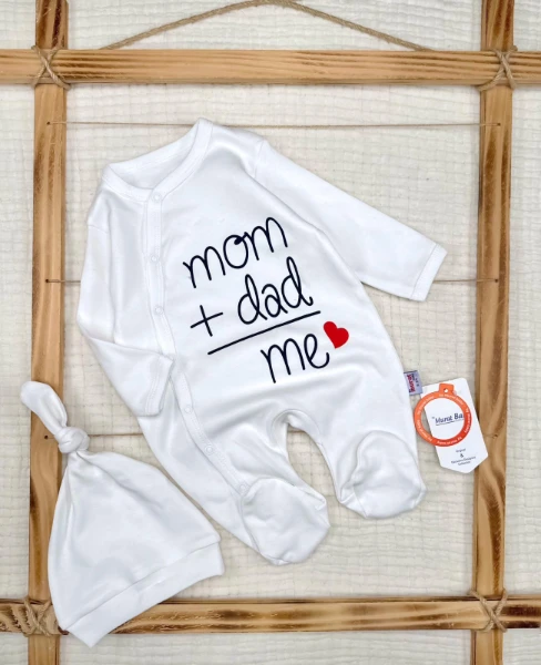 Dad+Mom=Me Baskılı Şapkalı 2'li Set Tulum - KIRMIZI