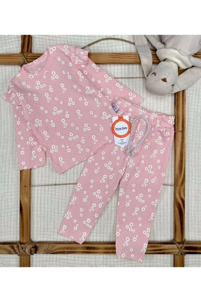 Minik Papatya Baskılı Alt Üst Kız Bebek İkili Takım - PEMBE