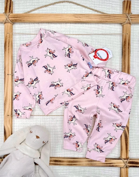 Unicorn Baskılı Alt Üst Kız Bebek Takım  - SOMON 