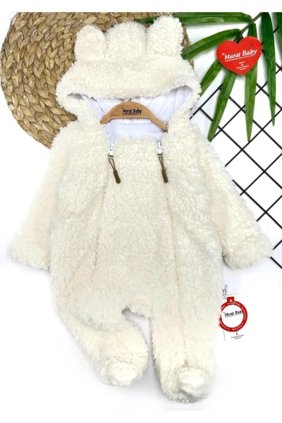 Bebek Çift Fermuar İçi Astarlı Welsoft Peluş Tulum - EKRU
