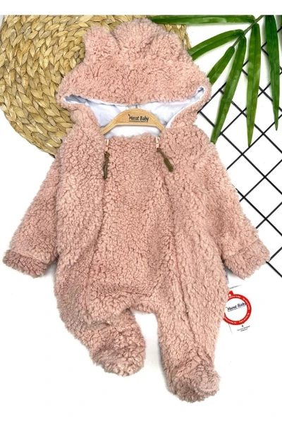 Bebek Çift Fermuar İçi Astarlı Welsoft Peluş Tulum - GÜL KURUSU