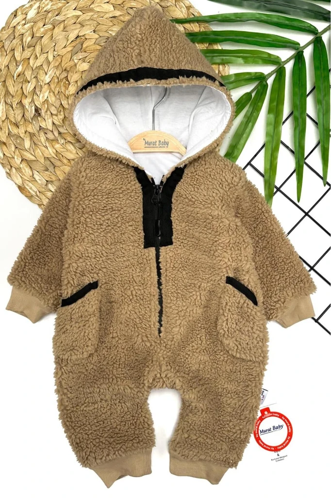 Bebek Astarlı Peluş Welsoft Pamuklu Tulum - BEJ