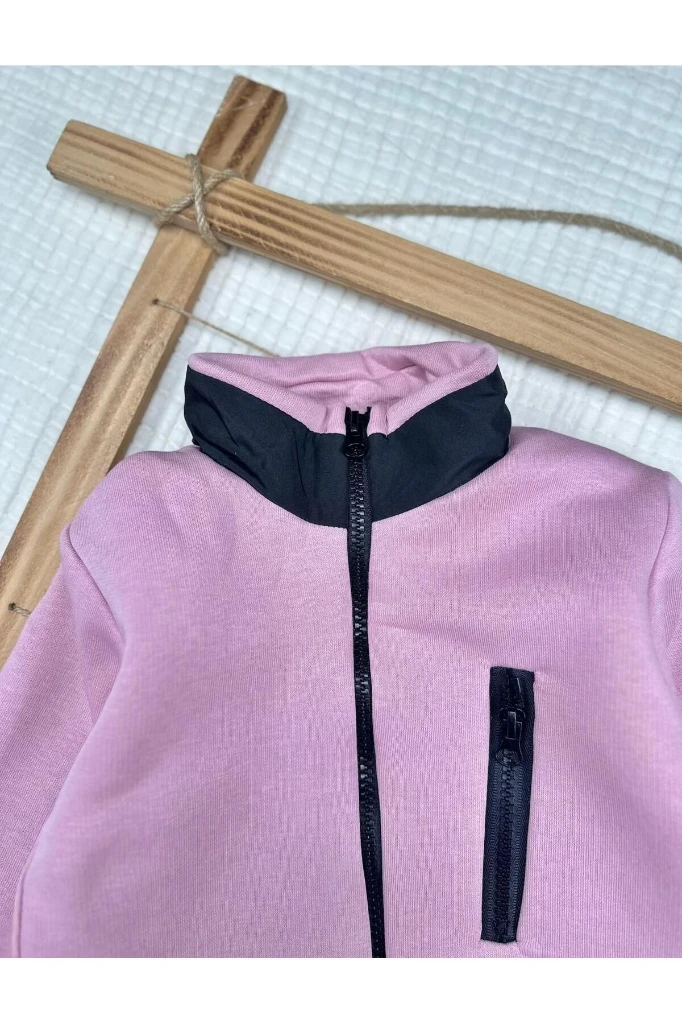 Kız/Erkek Fermuarlı Kışlık Kalın Hırka - PEMBE