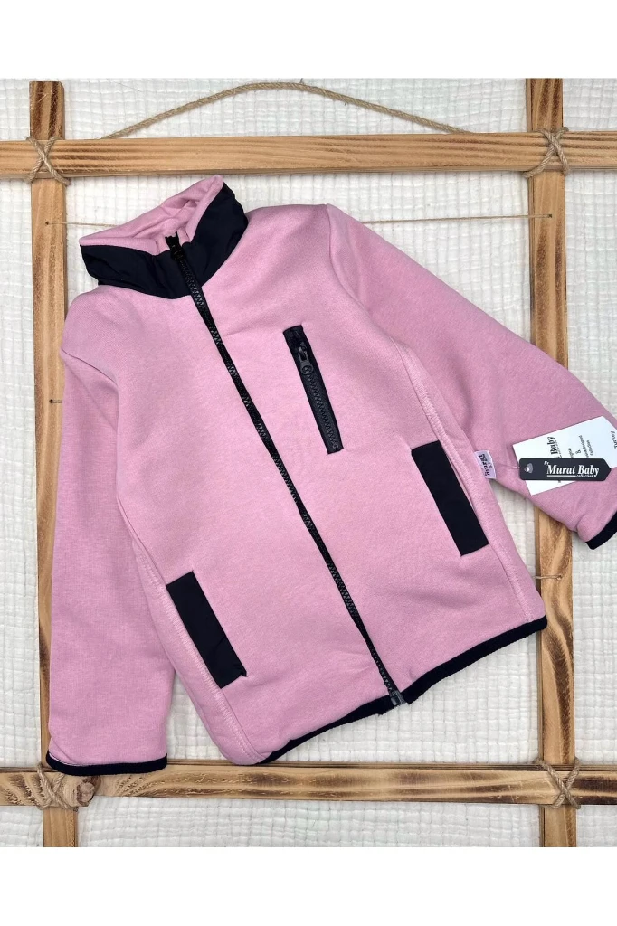 Kız/Erkek Fermuarlı Kışlık Kalın Hırka - PEMBE
