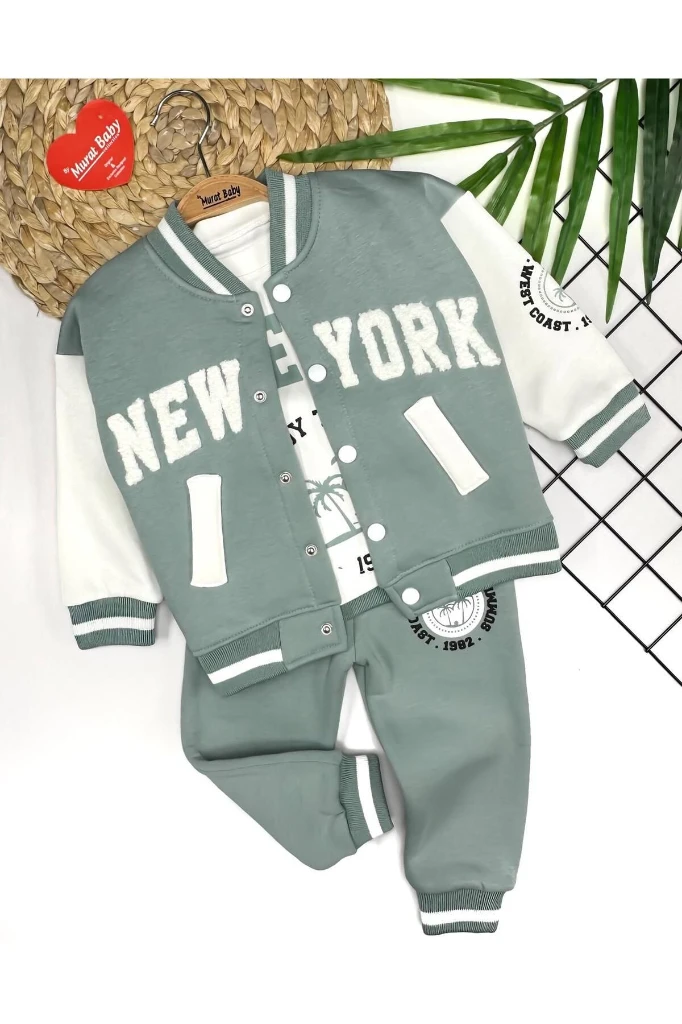 NEWYORK COLEJ CEKET ŞARDONLU %100 PAMUK TAKIM - MİNT YEŞİLİ
