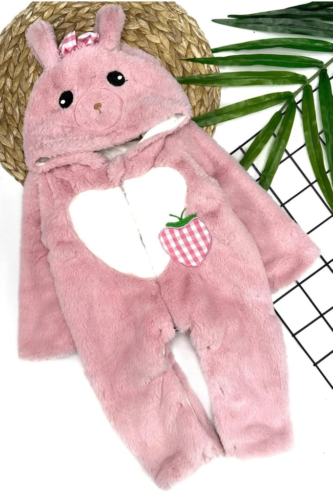 PELUŞ KALPLİ ÇİLEKLİ BEBEK TULUM - PEMBE