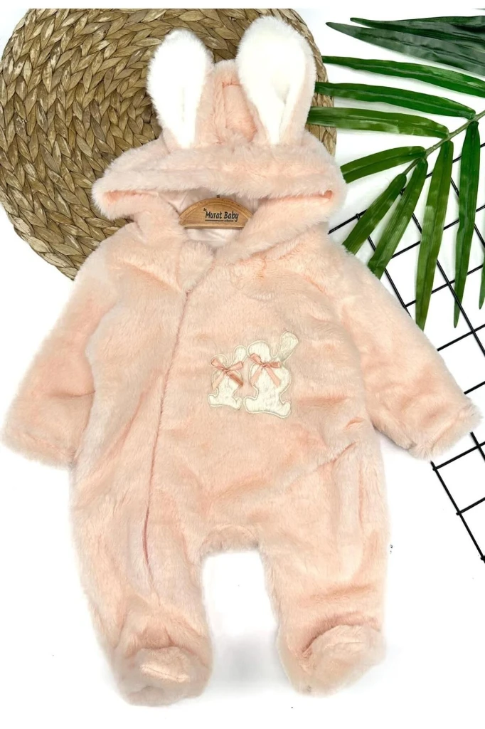 Tavşan Baskılı İçi astarlı Peluş Bebek Tulum - SOMON