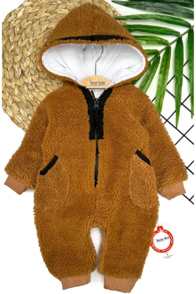 Bebek Astarlı Peluş Welsoft Pamuklu Tulum - KAHVERENGİ