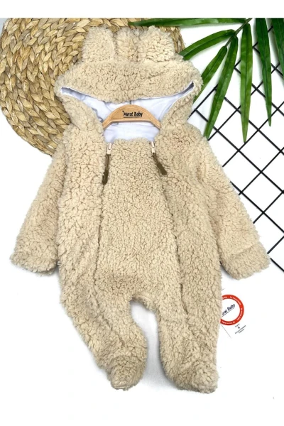 Bebek Çift Fermuar İçi Astarlı Welsoft Peluş Tulum - BEJ