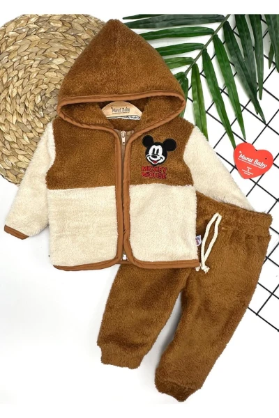 Kapşonlu Welsoft Peluş 2’Li Takım - KARAMEL