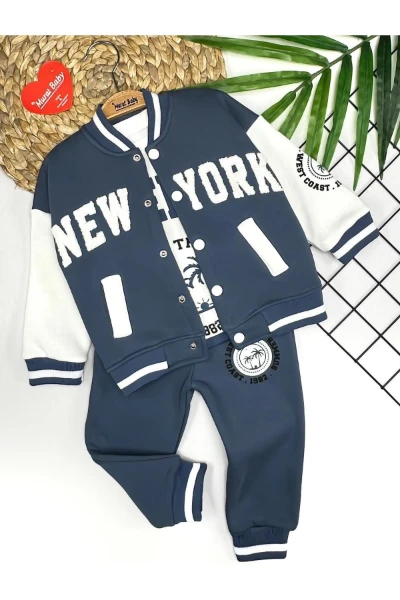 NEWYORK COLEJ CEKET ŞARDONLU %100 PAMUK TAKIM - İNDİGO