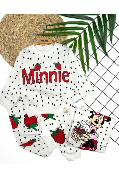Pamuklu Minnie Yazılı Alt Üst Çocuk Takım - BEYAZ