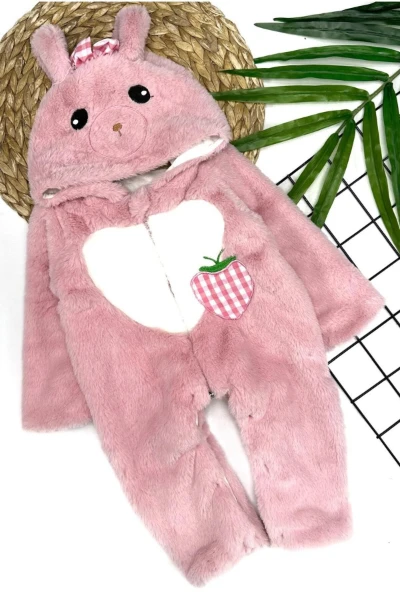 PELUŞ KALPLİ ÇİLEKLİ BEBEK TULUM - PEMBE