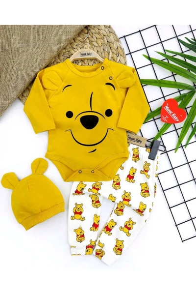 Winnie The Pooh Baskılı Bebek Badi Takım - SARI