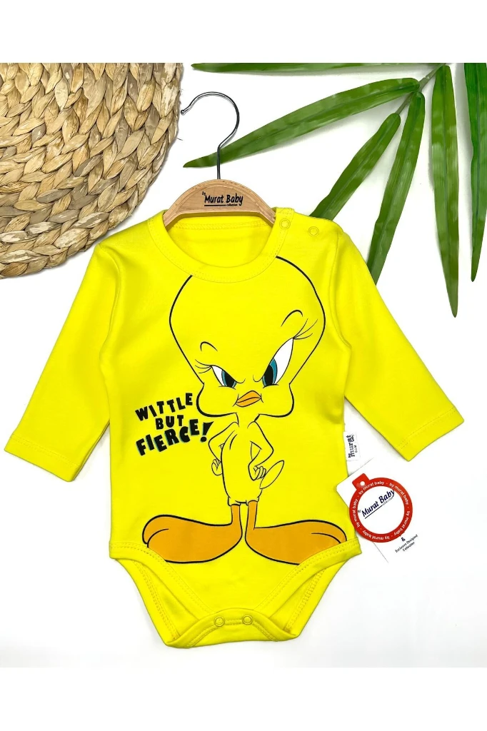 Pamuklu Kuş Baskılı Bebek Body - SARI