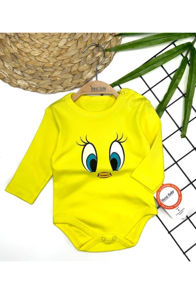 Kuş Göz Baskılı Bebek Body - SARI