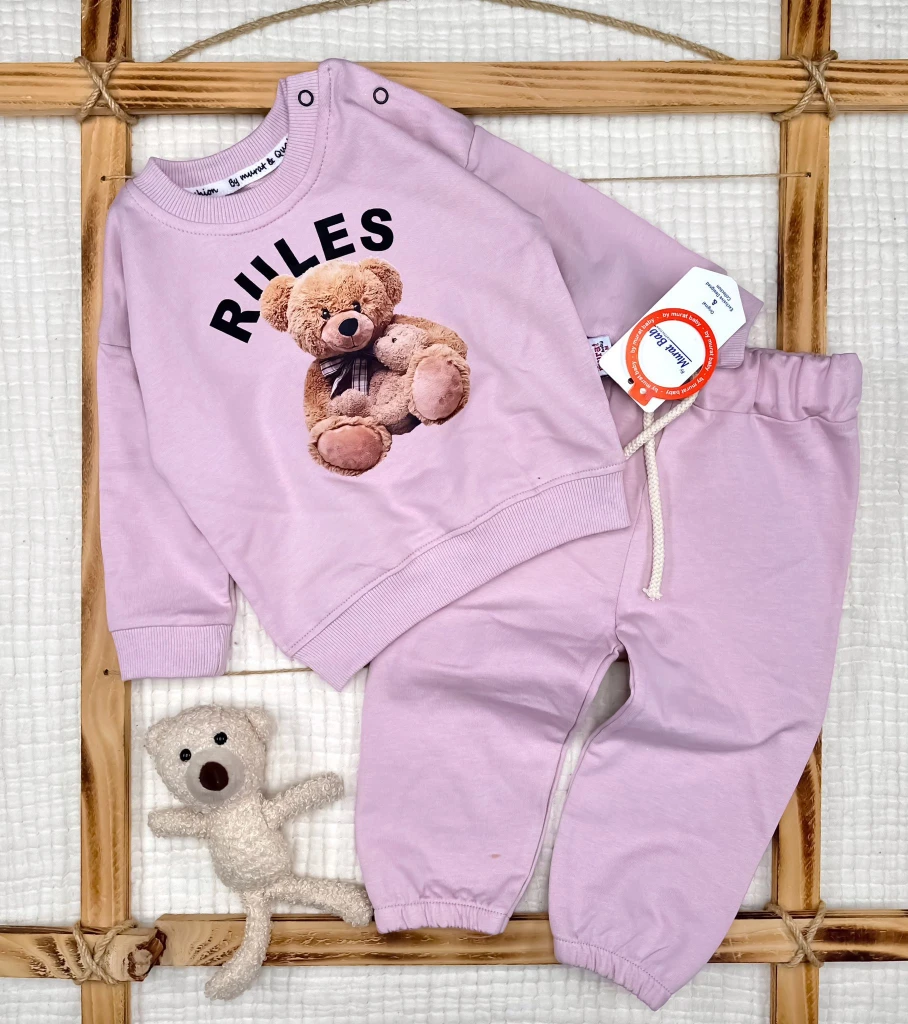 Baskılı Pamuklu Alt Üst Bebek İkili Takım  - PEMBE