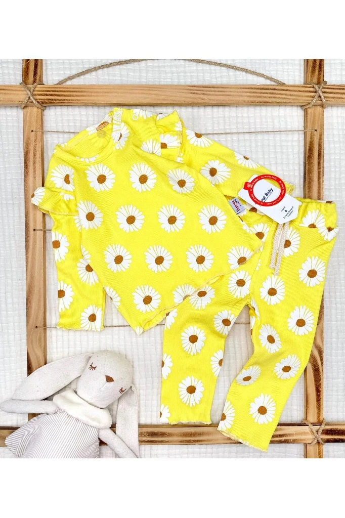 Büyük Papatya Baskılı Kız Bebek Takım - SARI