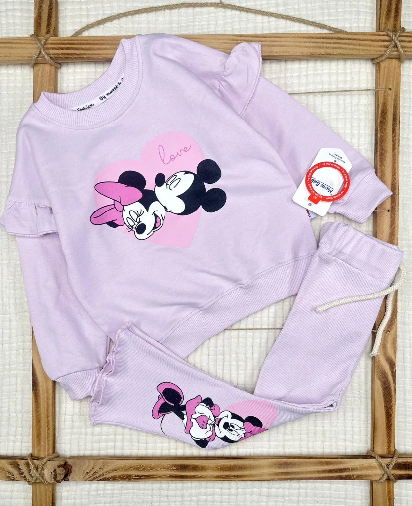 Love Çift Fare Pamuklu Alt Üst Bebek Takım  - LİLA