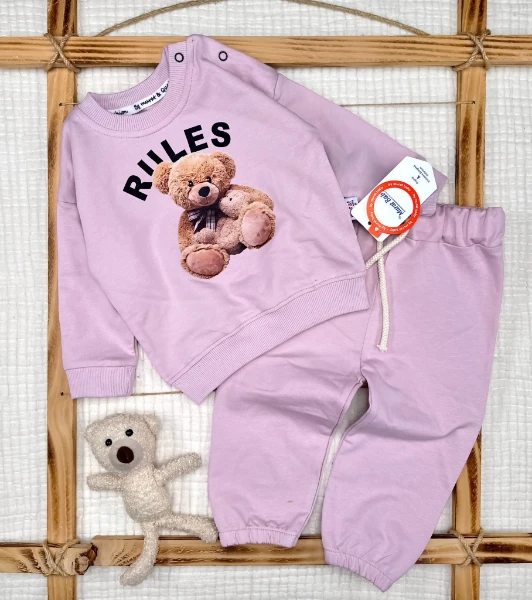 Baskılı Pamuklu Alt Üst Bebek İkili Takım  - PEMBE