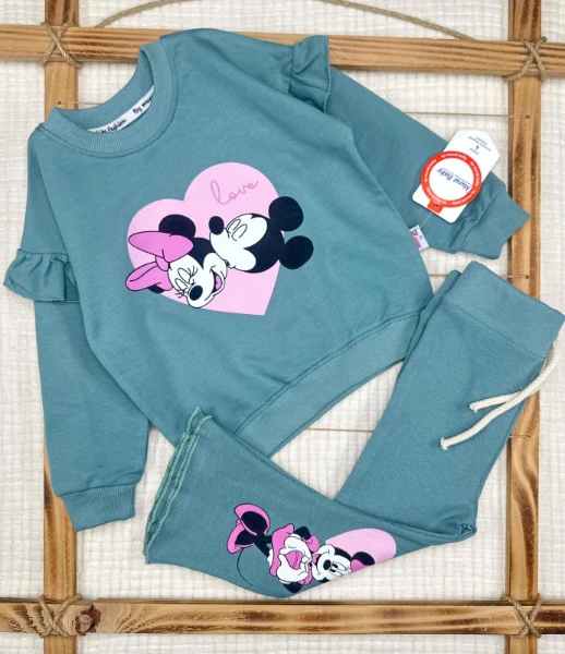 Love Çift Fare Pamuklu Alt Üst Bebek Takım  - YEŞİL