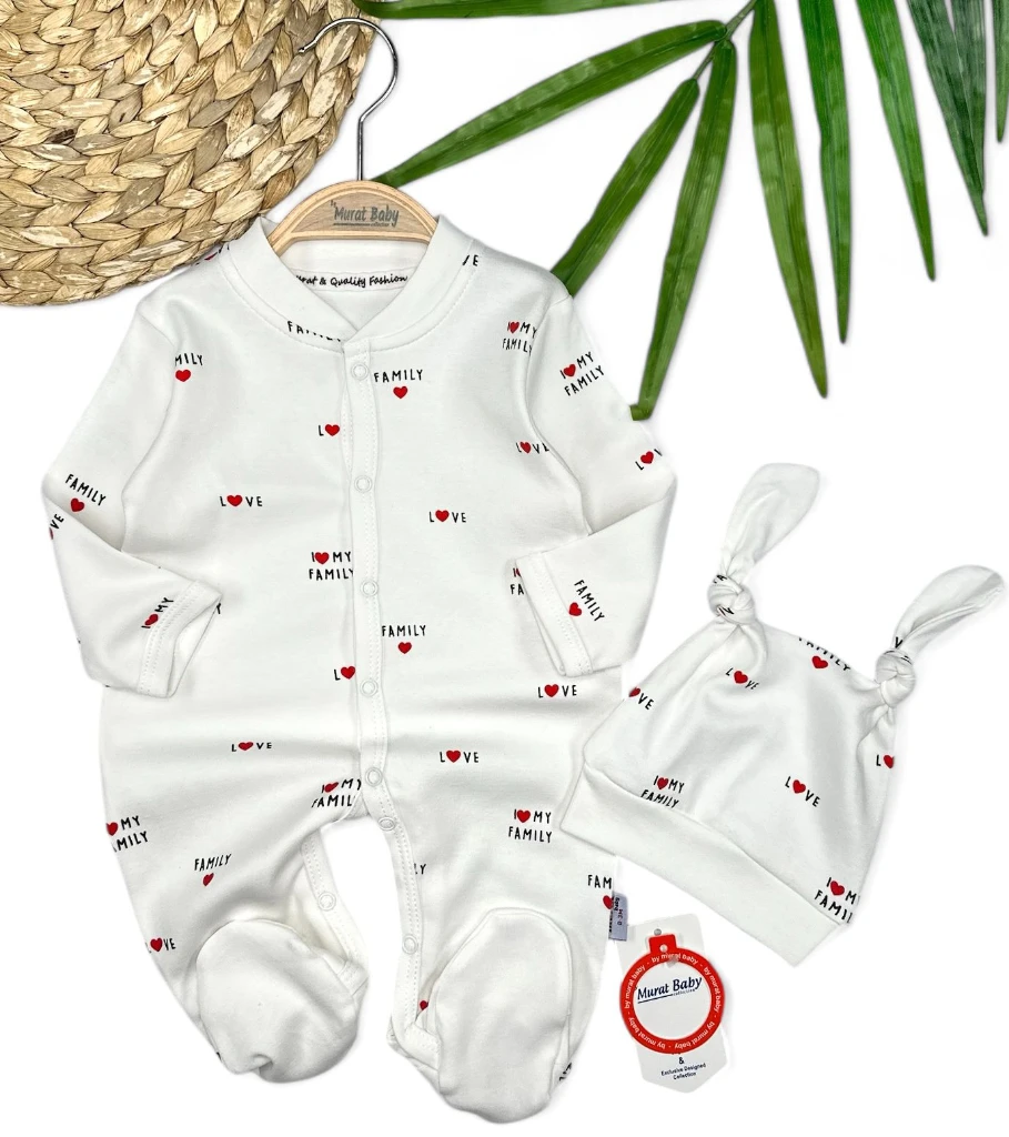 Baskılı Şapkalı Bebek Tulum  - EKRU
