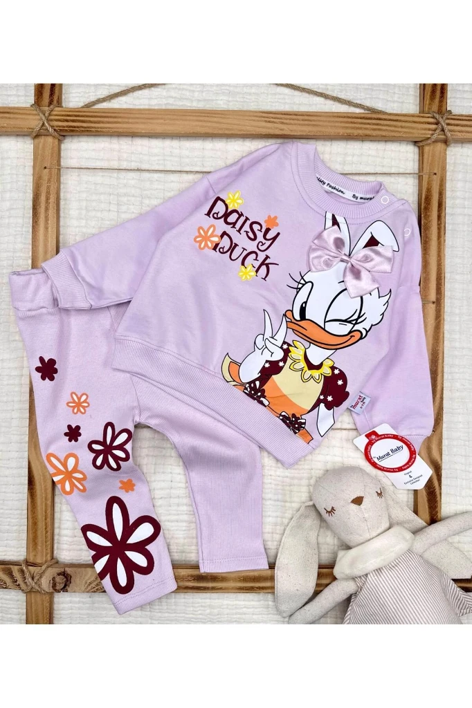 Daisy Baskılı Pamuklu Alt Üst Kız Bebek Takım - LİLA