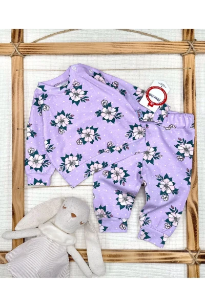 Çiçek Baskılı Alt Üst Kız Bebek Takım - LİLA