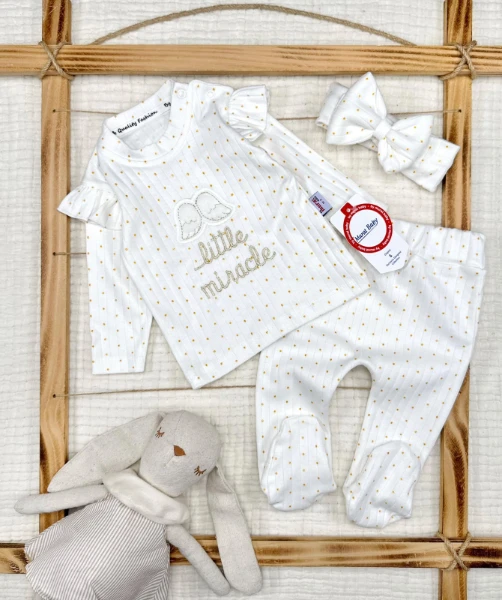 Lıttle Baskılı Bandanalı Alt Üst Bebe Takım  - SARI
