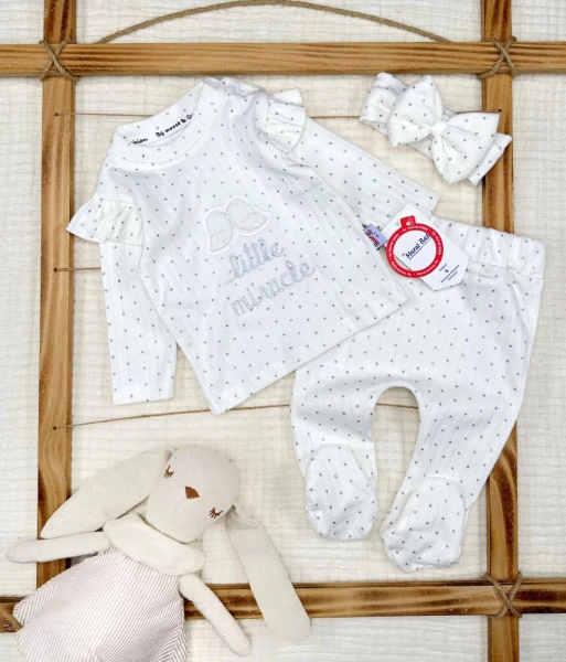 Lıttle Baskılı Bandanalı Alt Üst Bebe Takım  - GRİ