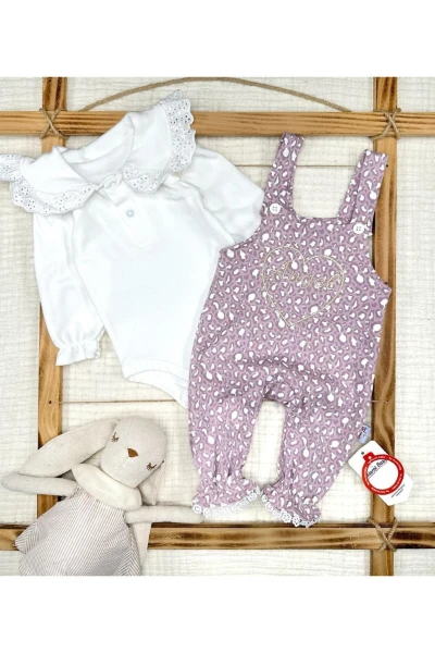 Yaka Güpürlü Çıtçıt Badili Kız Bebek Salopet - MOR