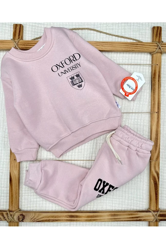 Şardonlu %100 Pamuk Şardonlu Kışlık Unisex İkili Takım - PUDRA