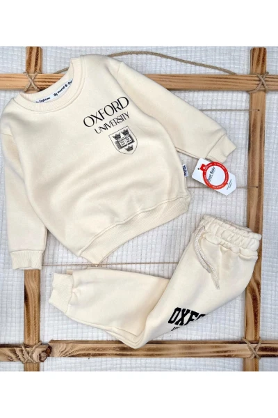 Şardonlu %100 Pamuk Şardonlu Kışlık Unisex İkili Takım - KREM