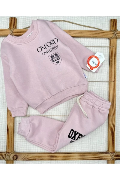 Şardonlu %100 Pamuk Şardonlu Kışlık Unisex İkili Takım - PUDRA