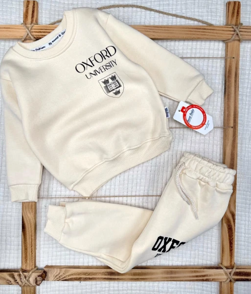 Şardonlu %100 Pamuk Şardonlu Kışlık Unisex İkili Takım - KREM
