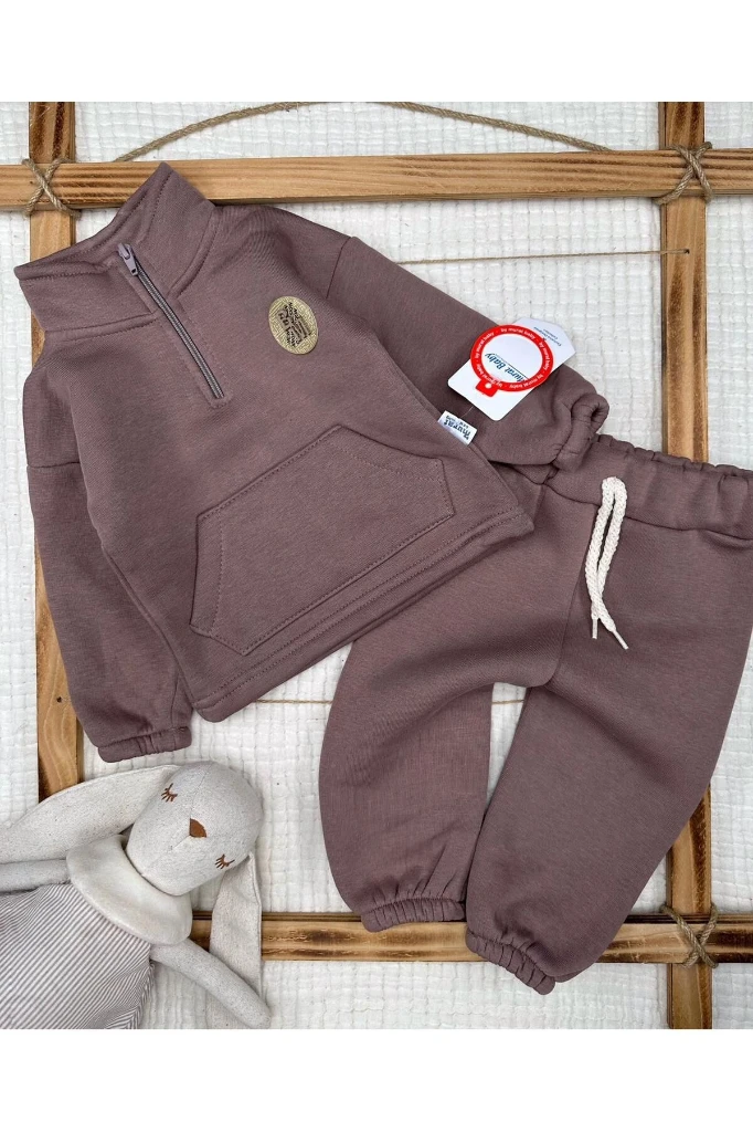 BM Armalı Pamuklu Erkek Bebek 2'li Takım - KAHVERENGİ