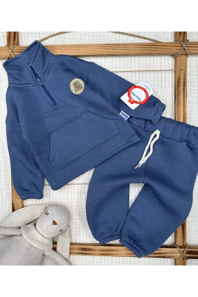 BM Armalı Pamuklu Erkek Bebek 2'li Takım - İNDİGO