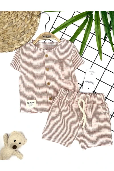FASHION YAZILI ÇİZGİLİ MÜSLİN TAKIM - KİREMİT