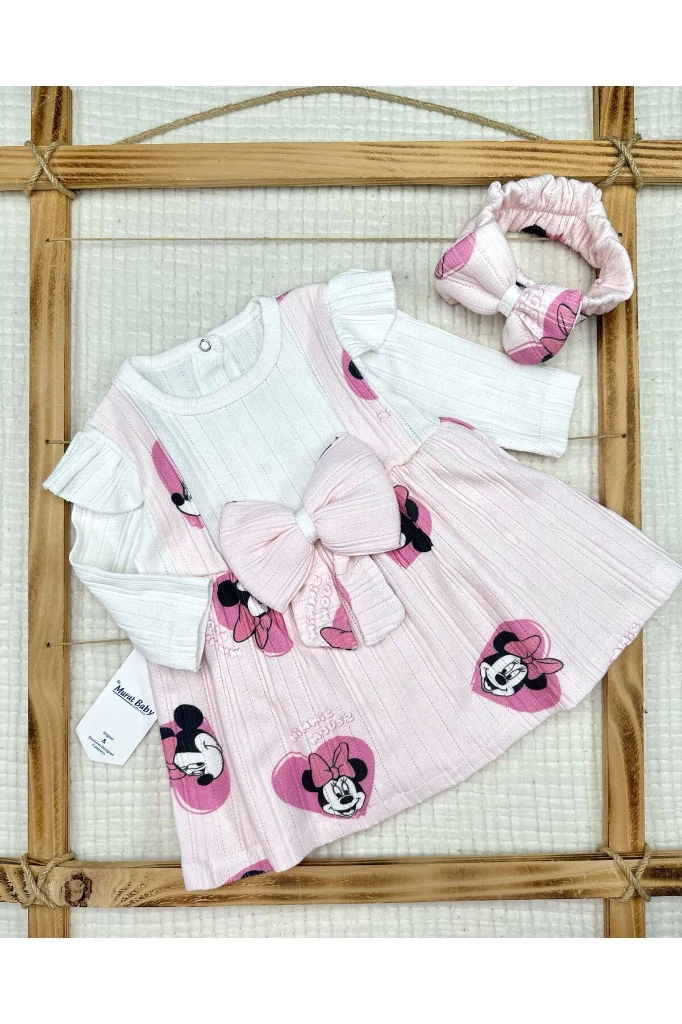 KALP BASKILI PAMUKLU TÜLLÜ ELBİSE - PEMBE