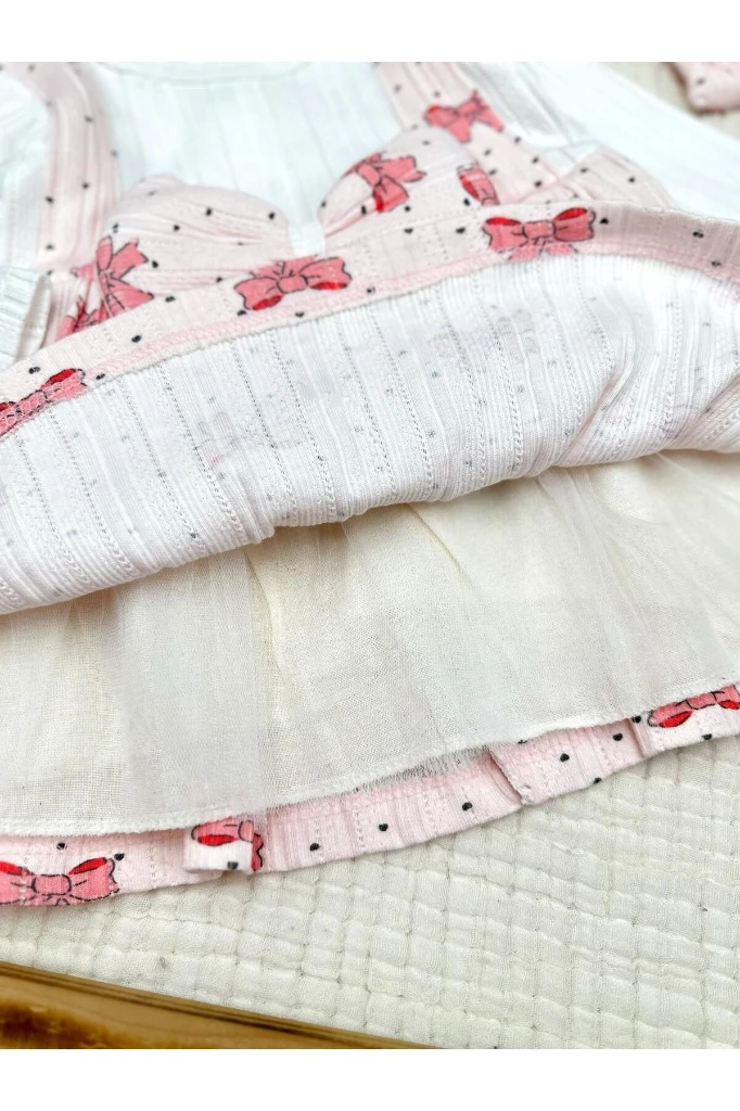 BASKILI FİYONK DETAYLI ASTARLI KIZ BEBEK ELBİSE - SOMON