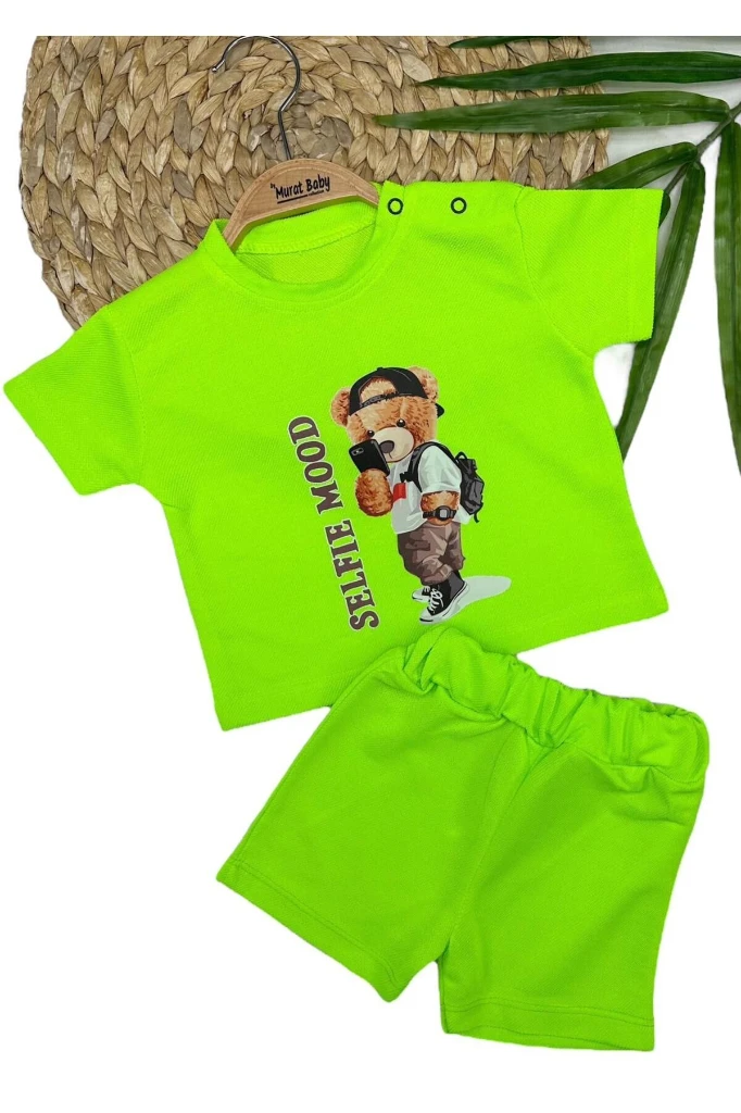 YAZLIK ŞORTLU ERKEK BEBEK ALT ÜST TAKIM - YEŞİL