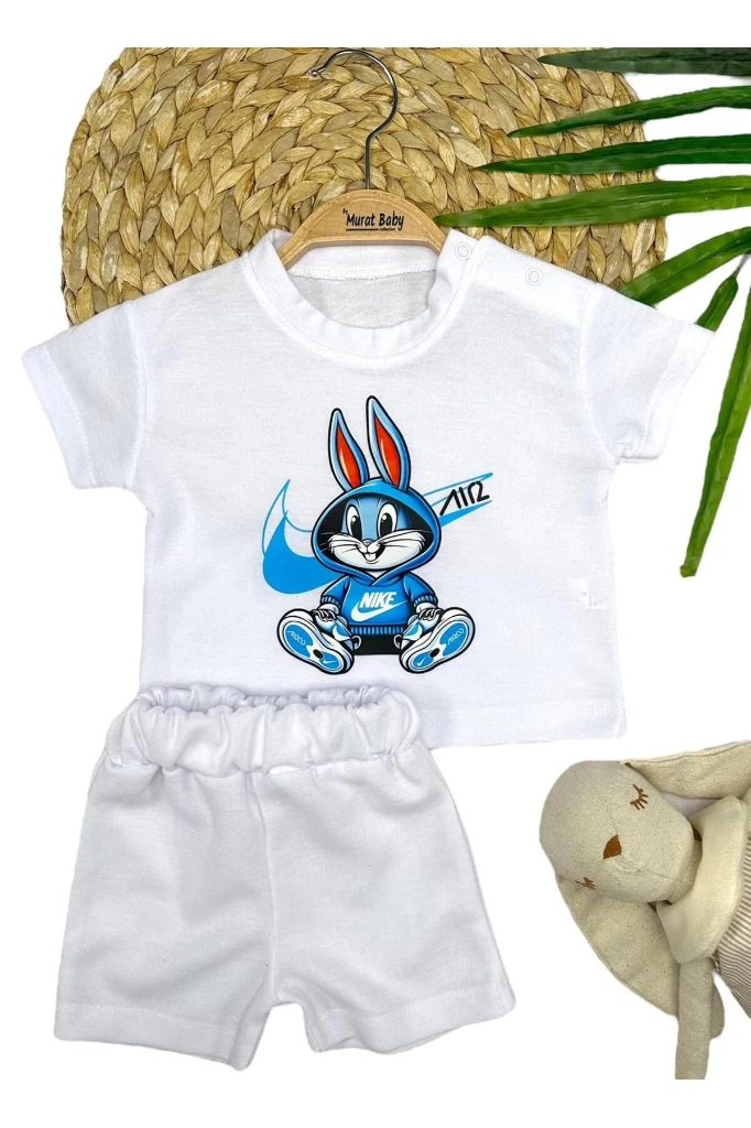 YAZLIK ŞORTLU ERKEK BEBEK ALT ÜST TAKIM - BEYAZ