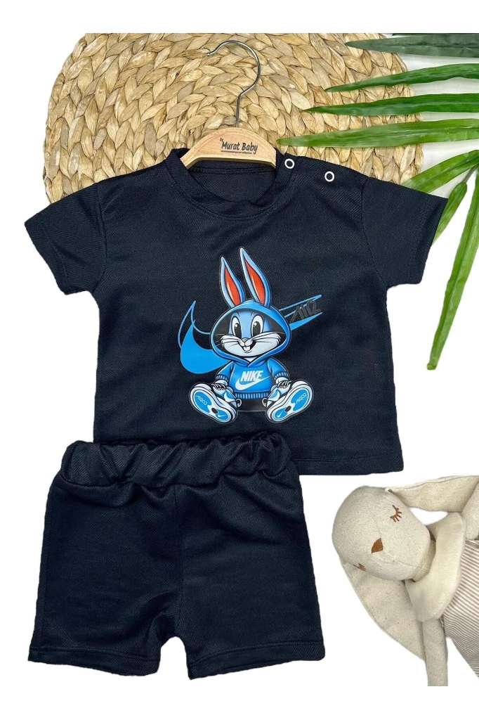YAZLIK ŞORTLU ERKEK BEBEK ALT ÜST TAKIM - FÜME